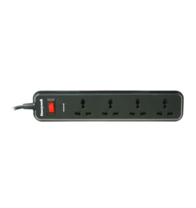 Honeywell 4 Socket 2 Meter Surge Protector (Black)