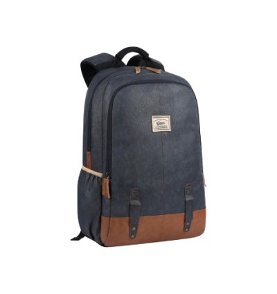 Gear Classic Faux Leather Navy Blue Tan Laptop Backpack