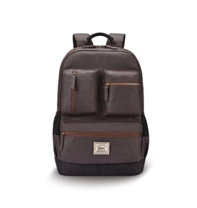 Gear Vintage Boxy Faux Leather Brown-Black Laptop Backpack