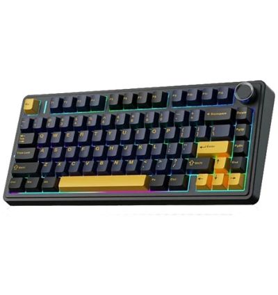 Aula F75 Wireless Tri Mode RGB 75 Percent Mechanical Gaming Thunder Black Keyboard With Graywood Switch
