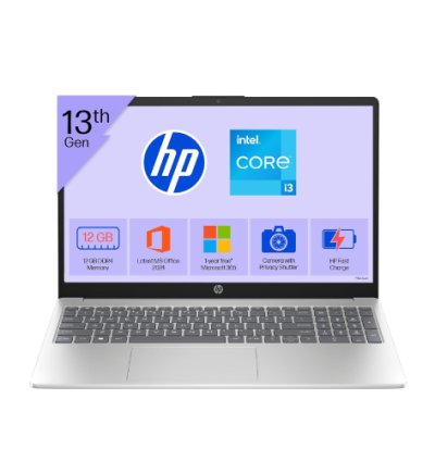 HP 15, 13th Gen Intel Core i3-1315U (12GB DDR4, 512GB SSD) FHD, Anti-Glare, Micro-Edge, 15.6''/39.6cm, Win11, M365 Basic(1yr)* Office24, Silver, 1.59kg, fd0573TU, FHD Camera w/Shutter Laptop
