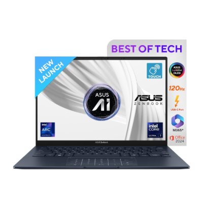 ASUS Zenbook 14,Intel Core Ultra 7 (Series 2), Intel Arc iGPU,32GB,1TB,3K OLED Touch Screen,14",Windows 11,M365 Basic (1Year)*,Office 2024,Ponder Blue,1.28 kg UX3405CA-PZ163WS, Thin & Light Laptop