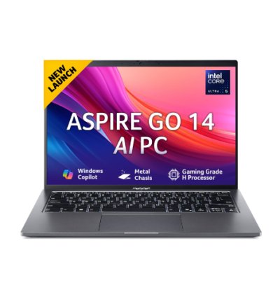 Acer AspireGo14, Intel Core Ultra5 125H AI Processor, Office 2024 + M365 Basic, 16 GB RAM, 512 GB SSD, WUXGA IPS, 14.0"/35.56 cm, Win 11 Home, Steel Gray, 1.5 kg, AG14-71M, Backlit KB, Premium Laptop