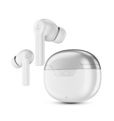 Boat Airdopes 300, Cinematic Spatial Audio, 50HRS Battery, 4Mic AI ENx, Fast Charge, App Support, Low Latency, IPX4, v5.3 Bluetooth Earbuds, TWS, (Chrome White) EarBuds