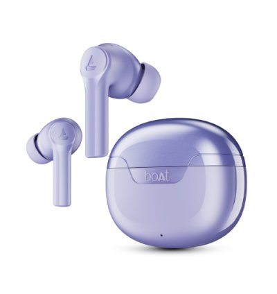 Boat Airdopes 300, Cinematic Spatial Audio, 50HRS Battery, 4Mic AI ENx, Fast Charge, App Support, Low Latency, IPX4, v5.3 Bluetooth Earbuds, TWS, (Purple Haze) EarBuds